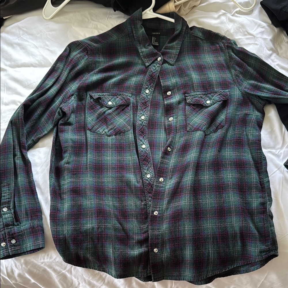 Guess Green and Purple Plaid Men's Shirt